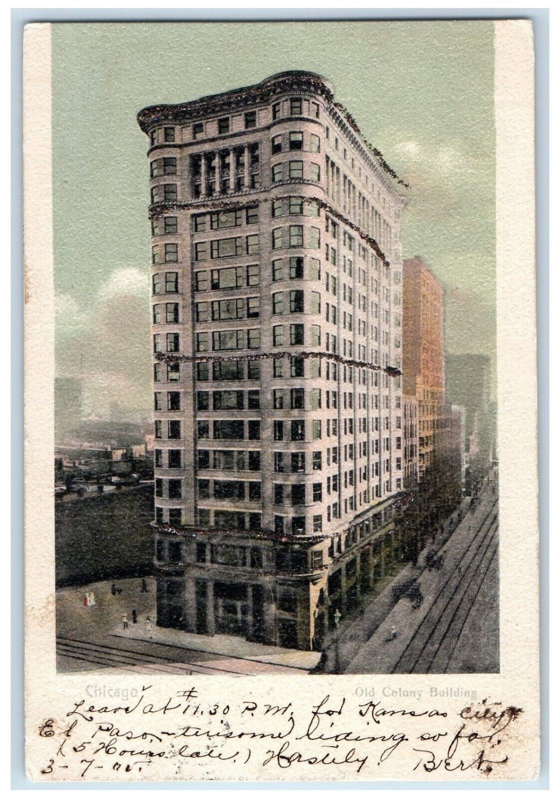 1905 Old Colony Building Chicago Illinois IL NY & CHI RPO Antique Postcard