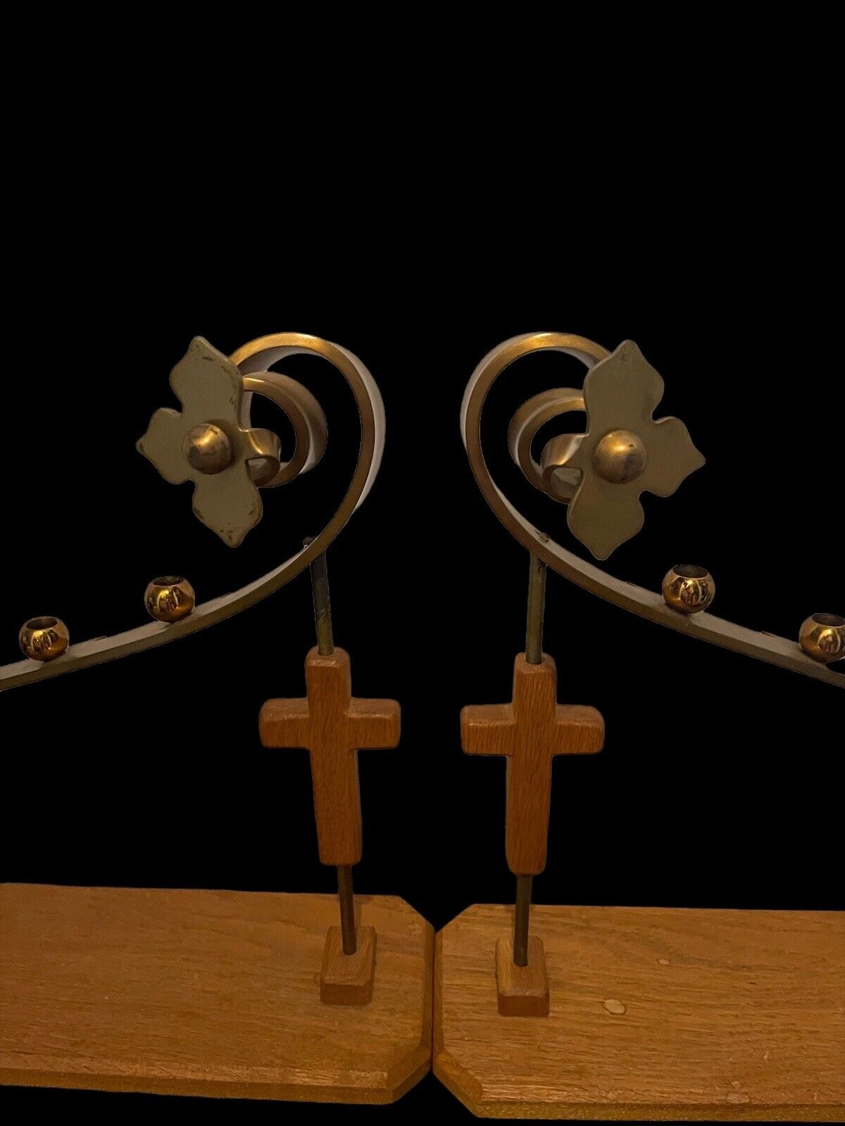 Rare Pair of Hand Forged Brass Church Alter 5 Candelabra 1 of a kind Brutalist