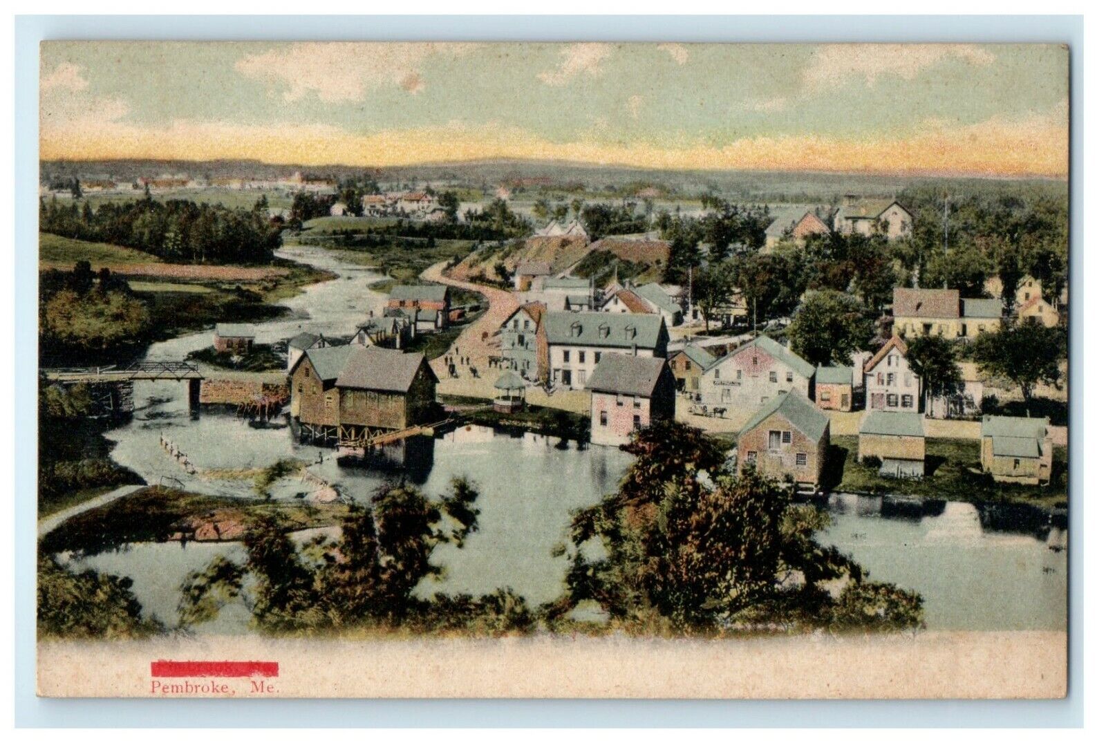 c1909 Aerial View of Houses, Pembroke, Maine ME Antique Postcard 