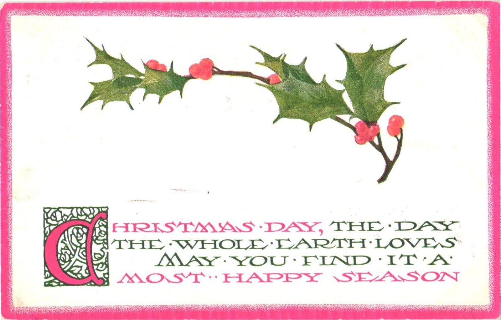 Christmas Day, The Day The Whole Earth Loves, Most Happy Season Postcard