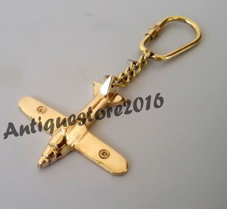 LOT OF 10 PCS Solid Brass Airplane Key Chain Nautical Handmade Key Ring Vintage