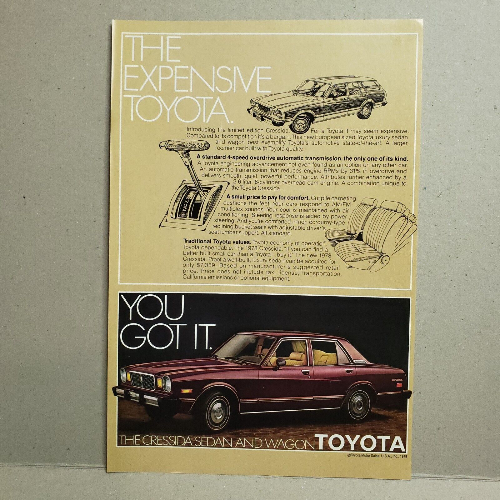 1978 Toyota Cressida Sedan Wagon Print Ad The Expensive Toyota