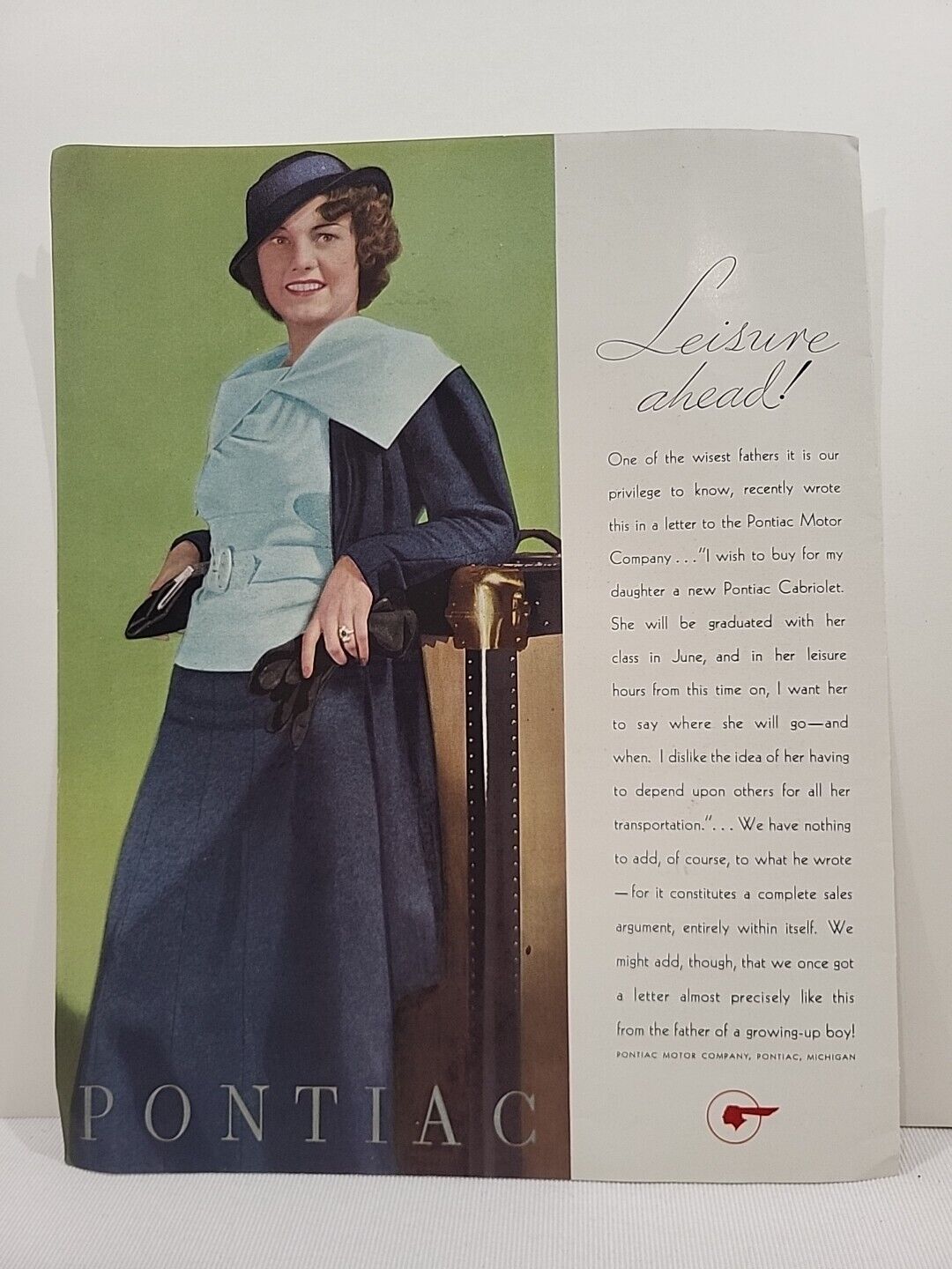 1934 Pontiac Automobile Fortune Magazine Print Advertising Woman color
