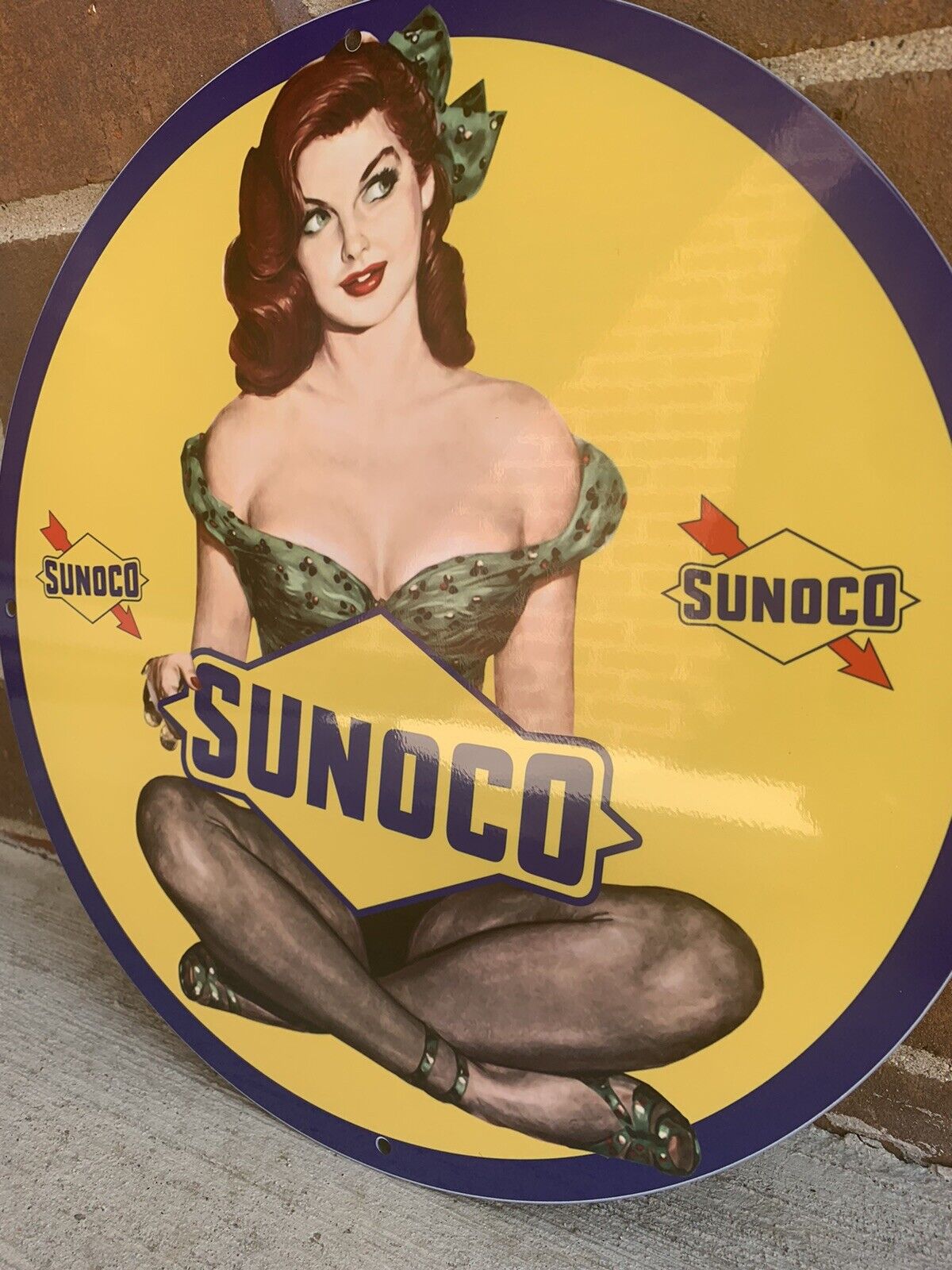 Vintage Style Sunoco Sun Company Gasoline  Girl Steel Metal Top Quality Sign