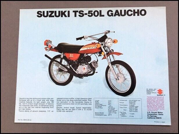 1974 Suzuki TM-75L Mini Cross TS-50L Gaucho Bike Motorcycle 1page Brochure Sheet