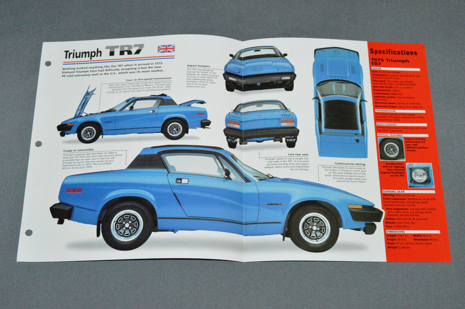 1975-1981 TRIUMPH TR7 British Sports Car SPEC SHEET BROCHURE PHOTO BOOKLET