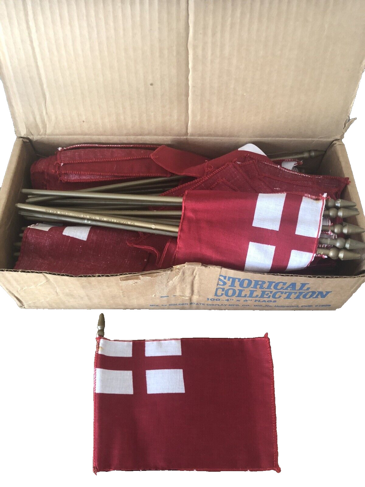 NOS 2 Boxes Red Ensign England Mini Flags Golden State Display 4”x6” 100 ea. box