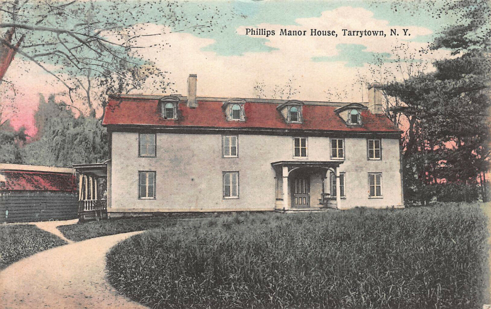 Phillips Manor House, Tarrytown, N.Y., Hand Colored Postcard, Used in 1910
