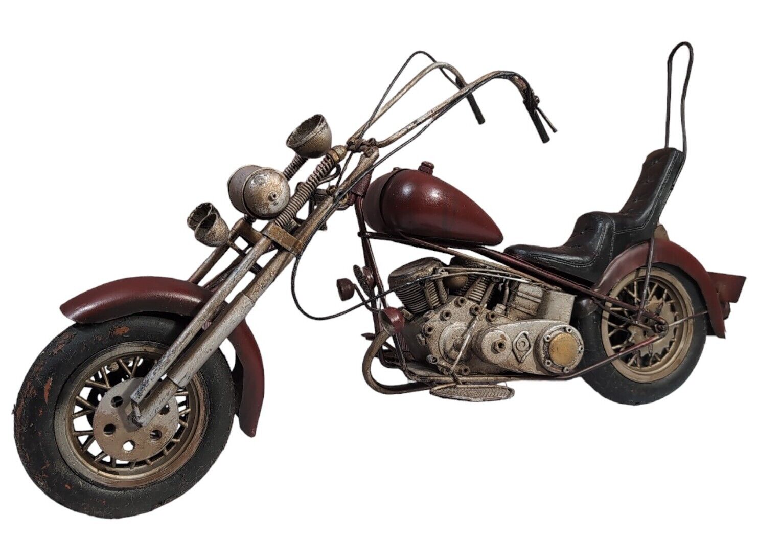 Rare Hand Made Metal Craft Model Display Biker Decor Chopper Motorcycle - Read