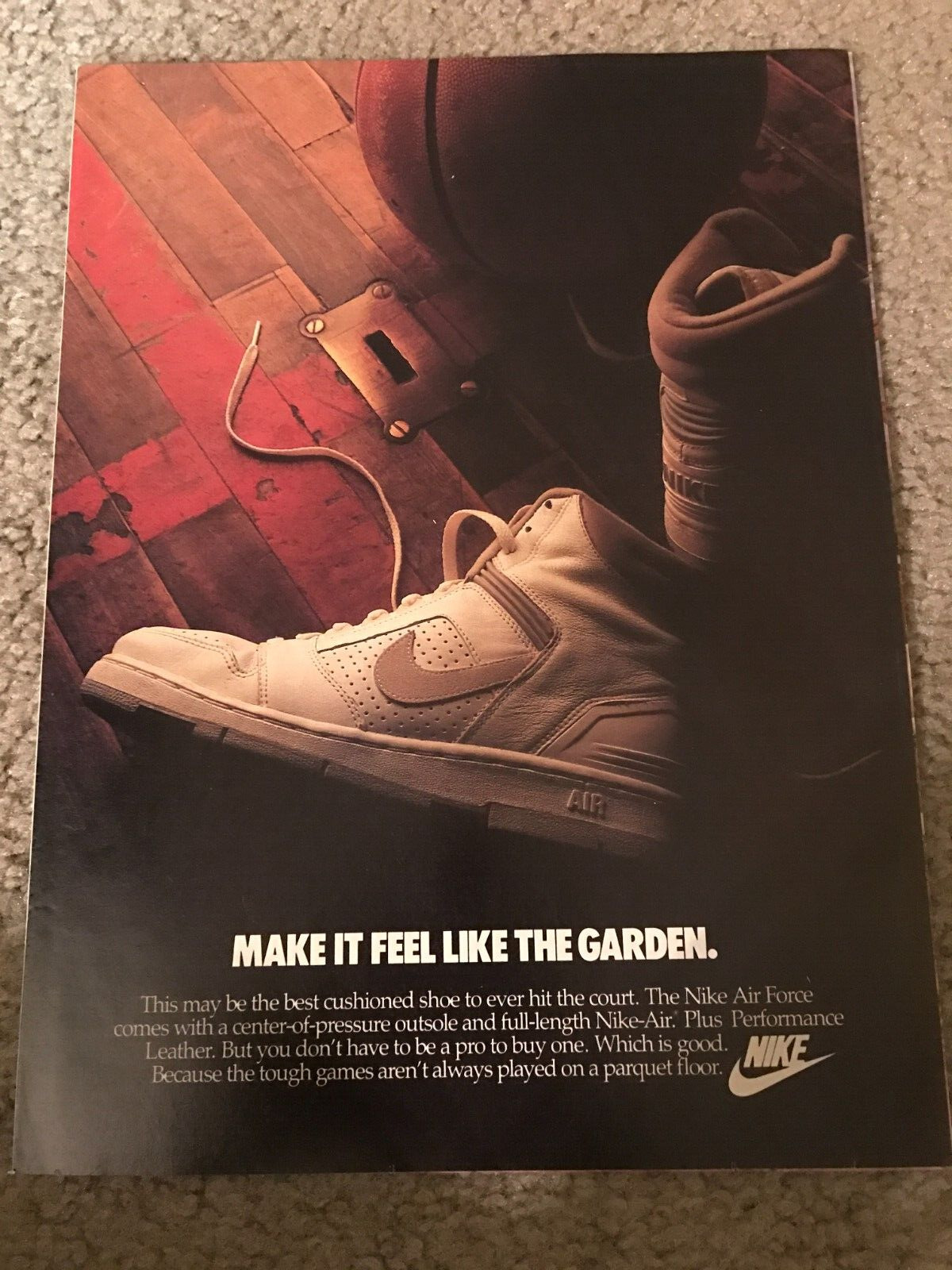 Vintage 1986 NIKE AIR FORCE Basketball Shoes Poster Print Ad 1980s BOSTON GARDEN