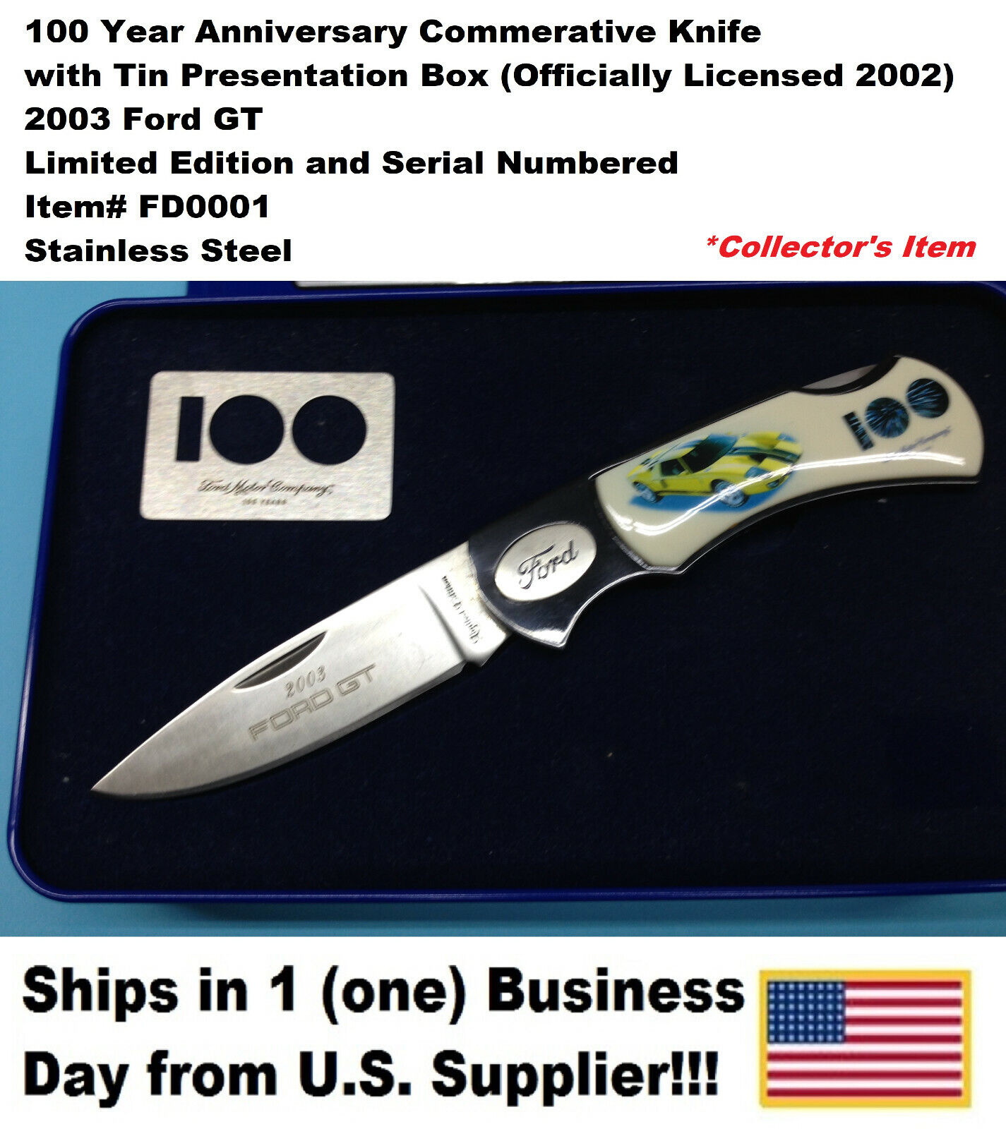 2003 FORD GT COMMEMORATIVE KNIFE W/BOX  (New, Dealer Old Stock-2002)
