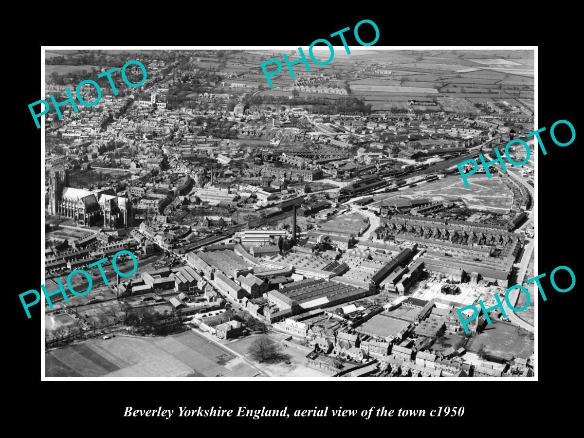 OLD 8x6 HISTORIC PHOTO OF BEVERLEY YORKSHIRE ENGLAND TOWN AERIAL VIEW c1950 1
