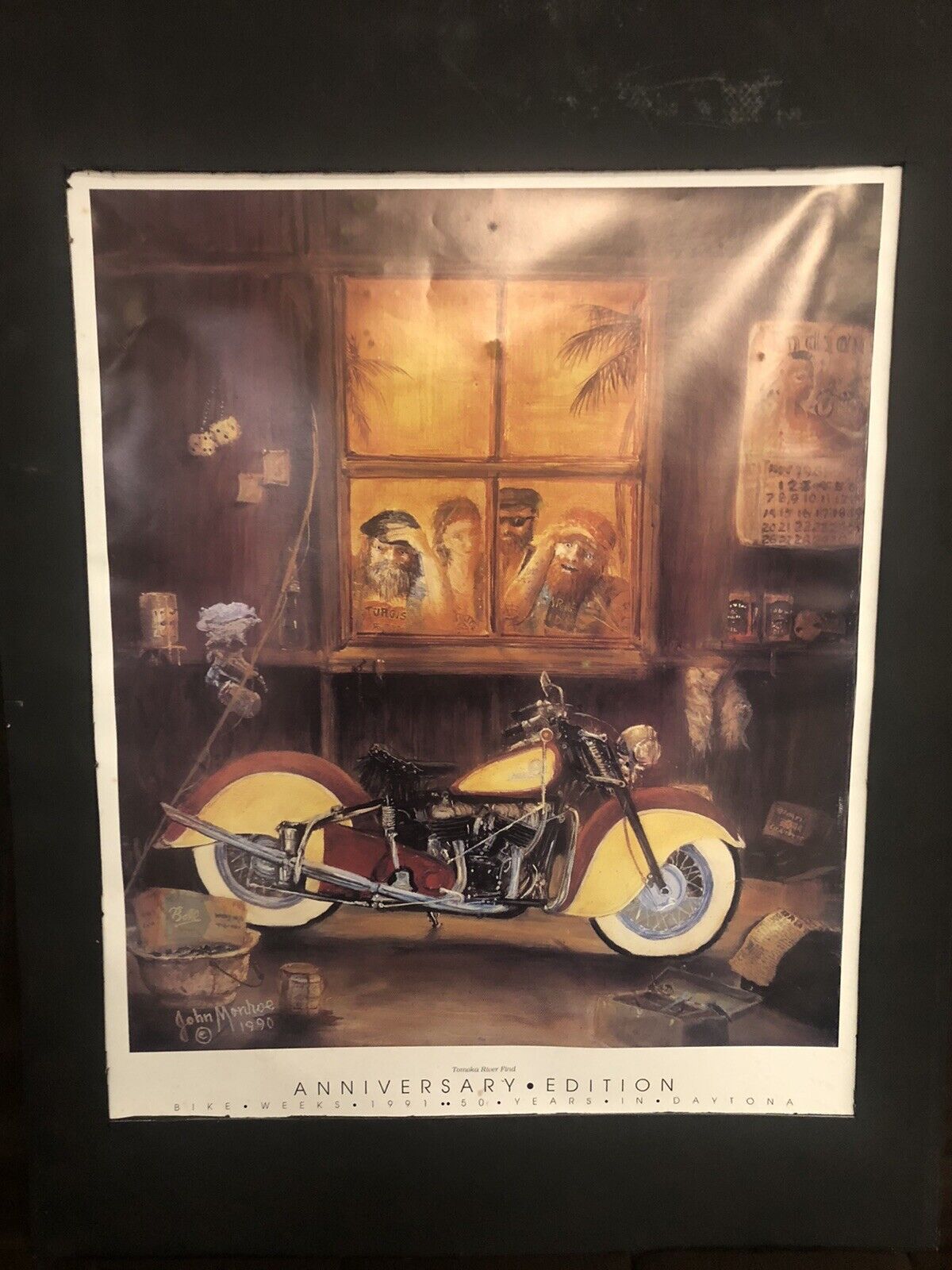 1991 Large Robison Harley-Davidson Dealership Advertising Poster In Frame 50th