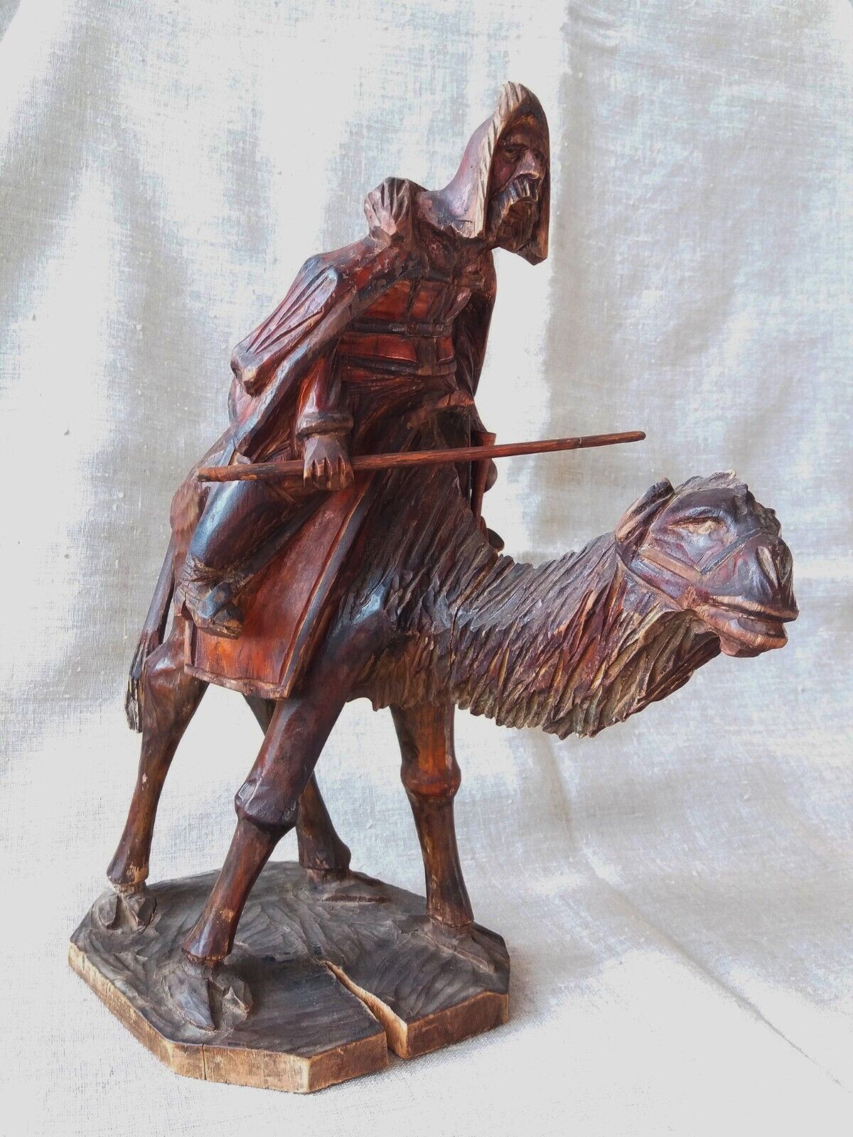 Old Antique Wooden Sculpture Desert Nomad on Camel. Rare Wood Carving. UAE