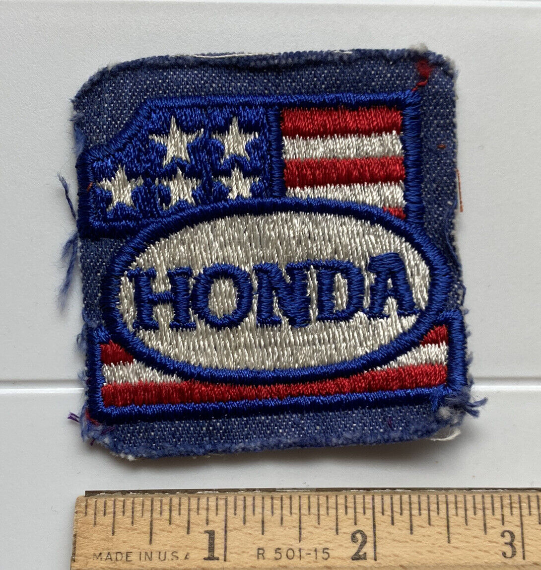 Honda # 1 Motorcycles American Flag Stars Stripes Denim Blue Embroidered Patch