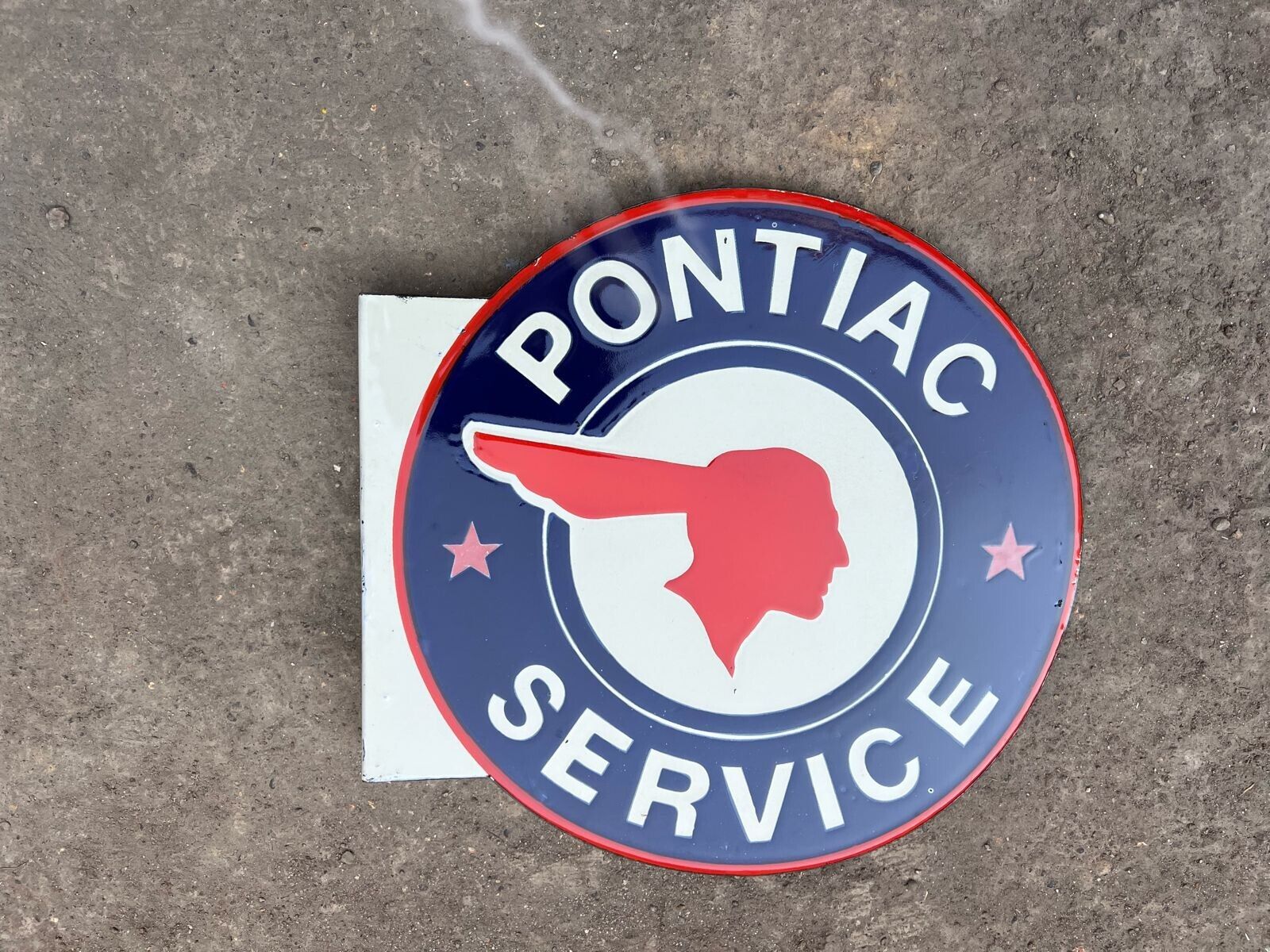 PORCELAIN PONTIAC SERVICE ENAMEL SIGN 24X24 INCHES DOUBLE SIDED WITH FLANGE