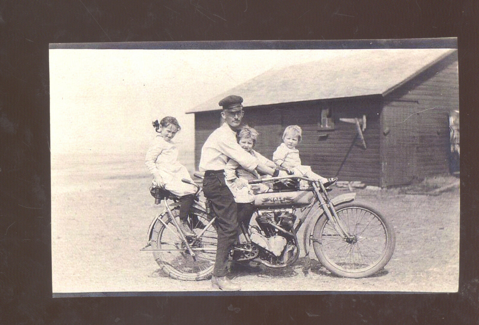 REAL PHOTO VINTAGE YALE MOTORCYCLE CHILDREN GIRL RIDERS POSTCARD COPY