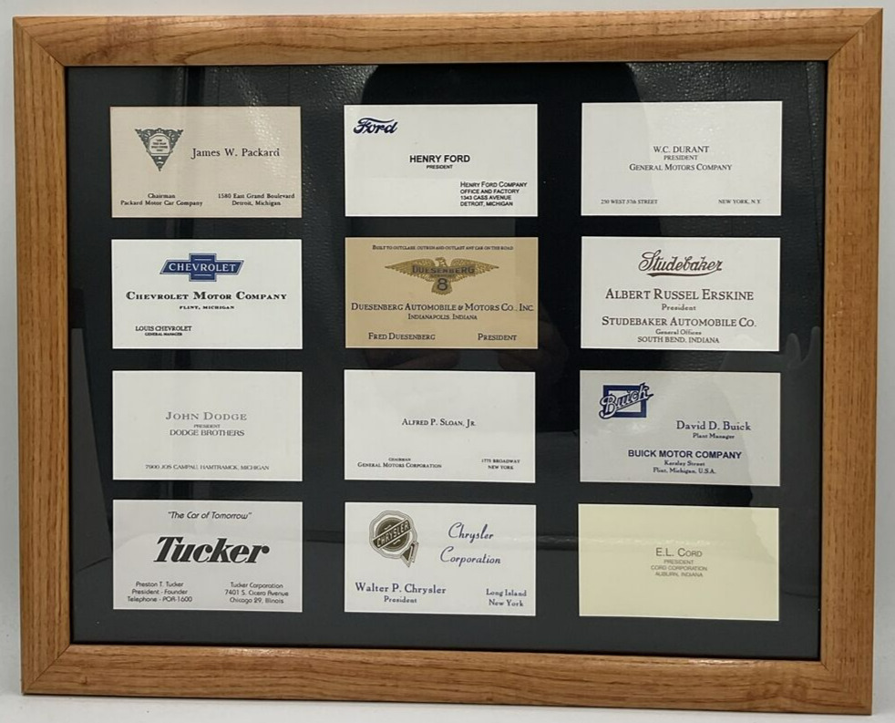 Car Company Business Cards Mounted Duesenberg Ford Chrysler Chevrolet Buick