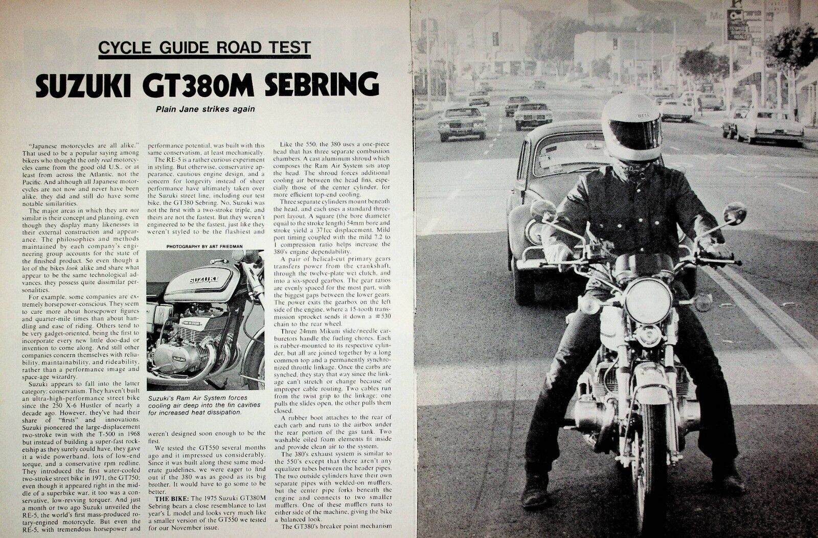 1975 Suzuki GT380M Sebring - 8-Page Vintage Motorcycle Road Test Artlcle