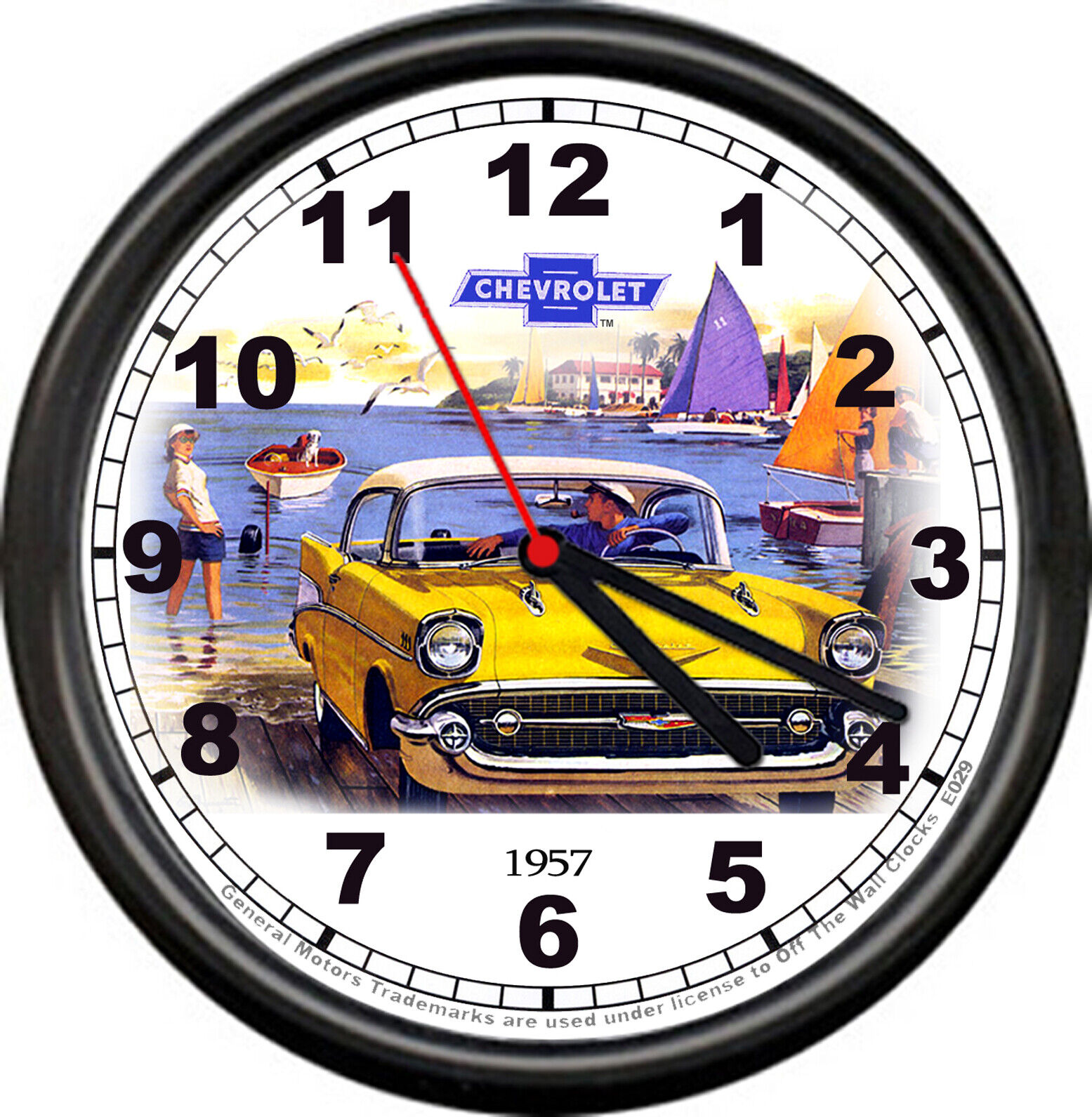 Licensed 1957 Chevy 2 Dr Belair Sedan Chevrolet General Motors Sign Wall Clock