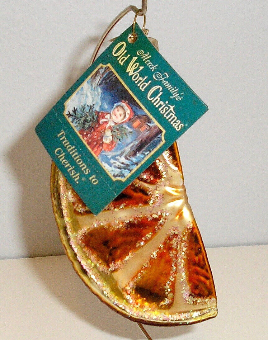 2004 - ORANGE WEDGE - OLD WORLD CHRISTMAS BLOWN GLASS ORNAMENT - NEW W/TAG