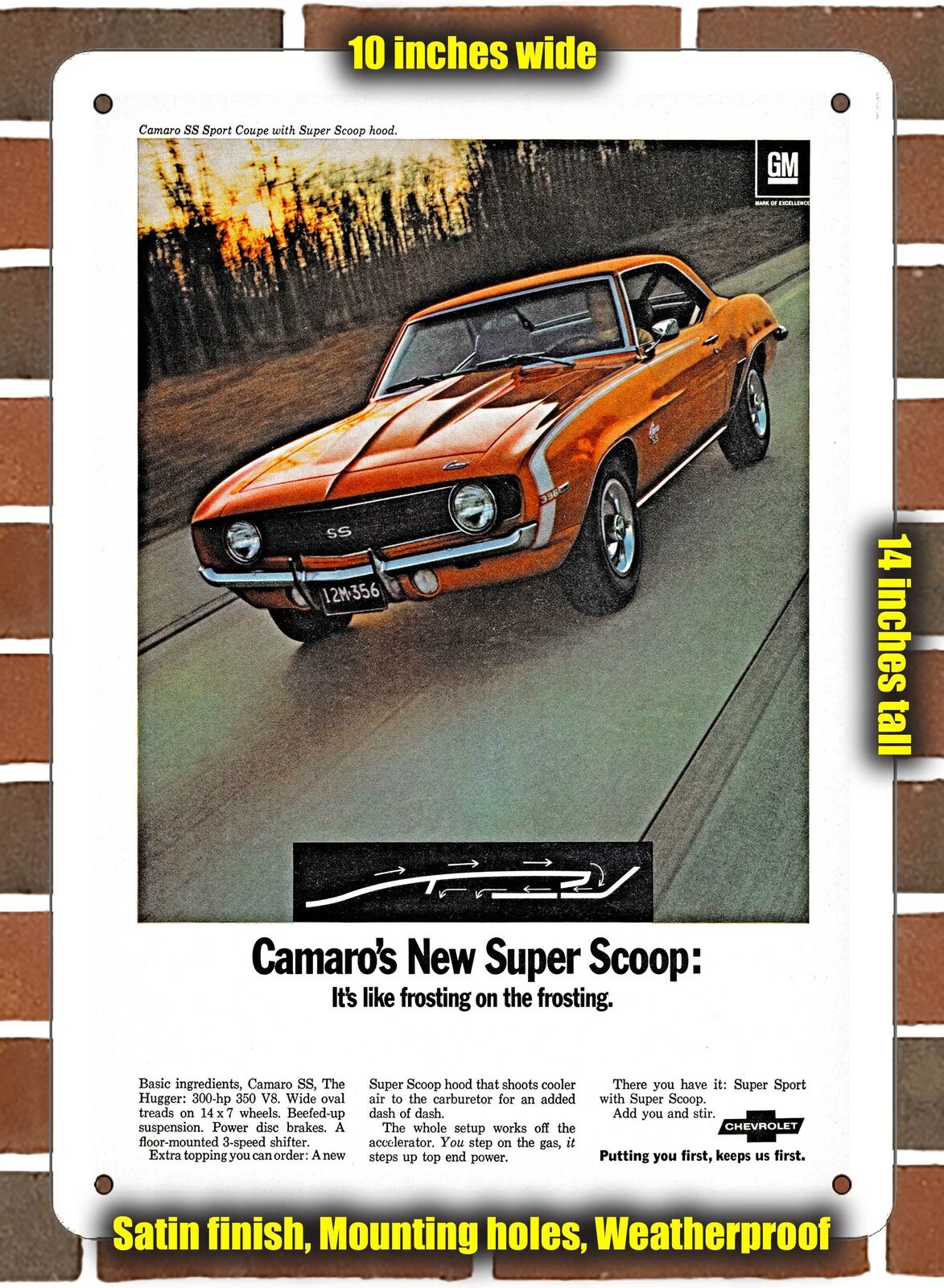 Metal Sign - 1969 Chevrolet Camaro SS Sport- 10x14 inches