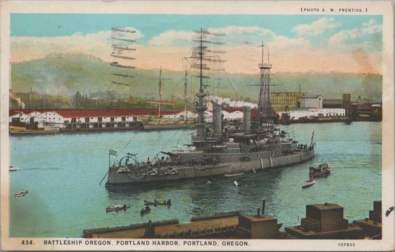 Postcard Ship Battleship Oregon Portland Harbor Portland Oregon OR 