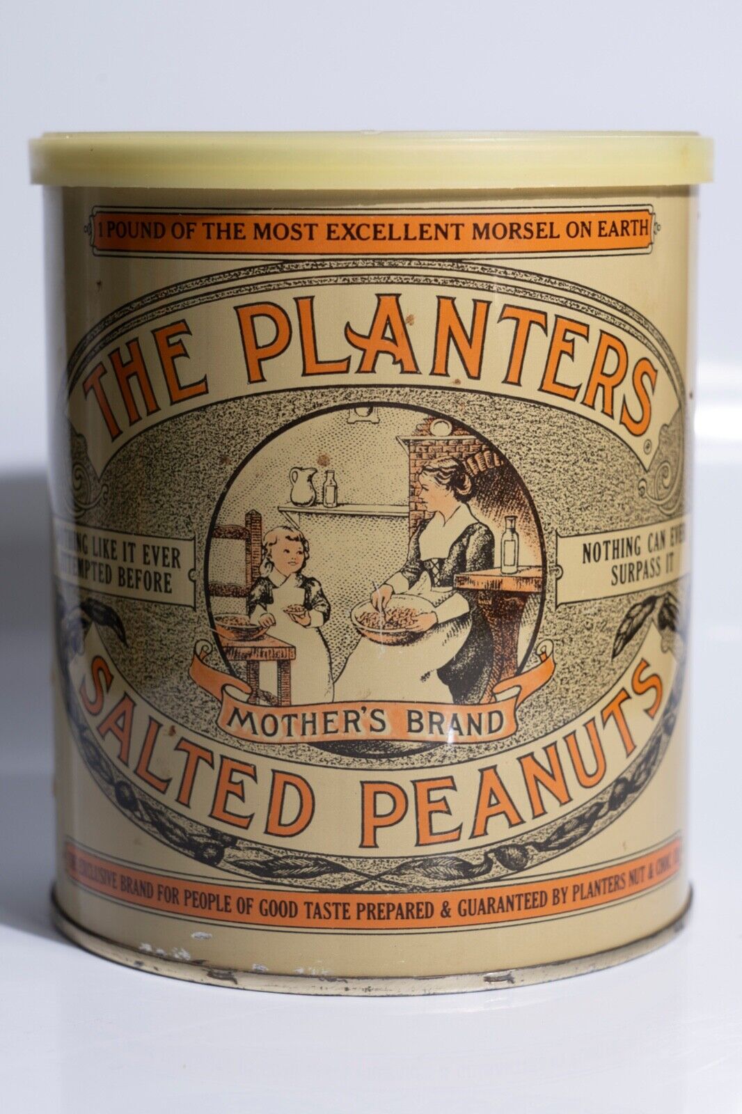 VINTAGE 1981 THE PLANTERS SALTED PEANUTS MOTHER'S BRAND ADVERTISING TIN CAN 75yr