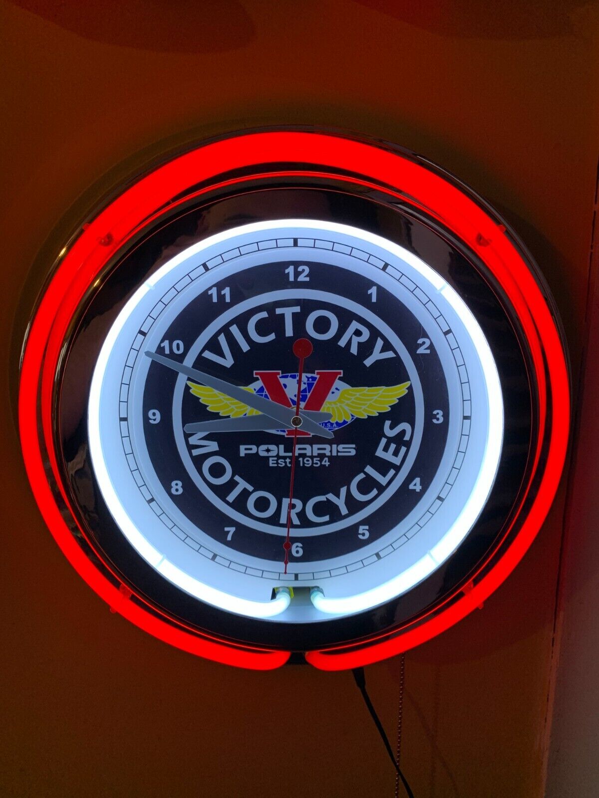 Victory Motorcycle Garage Man Cave RED Neon Wall Clock Advertising Sign