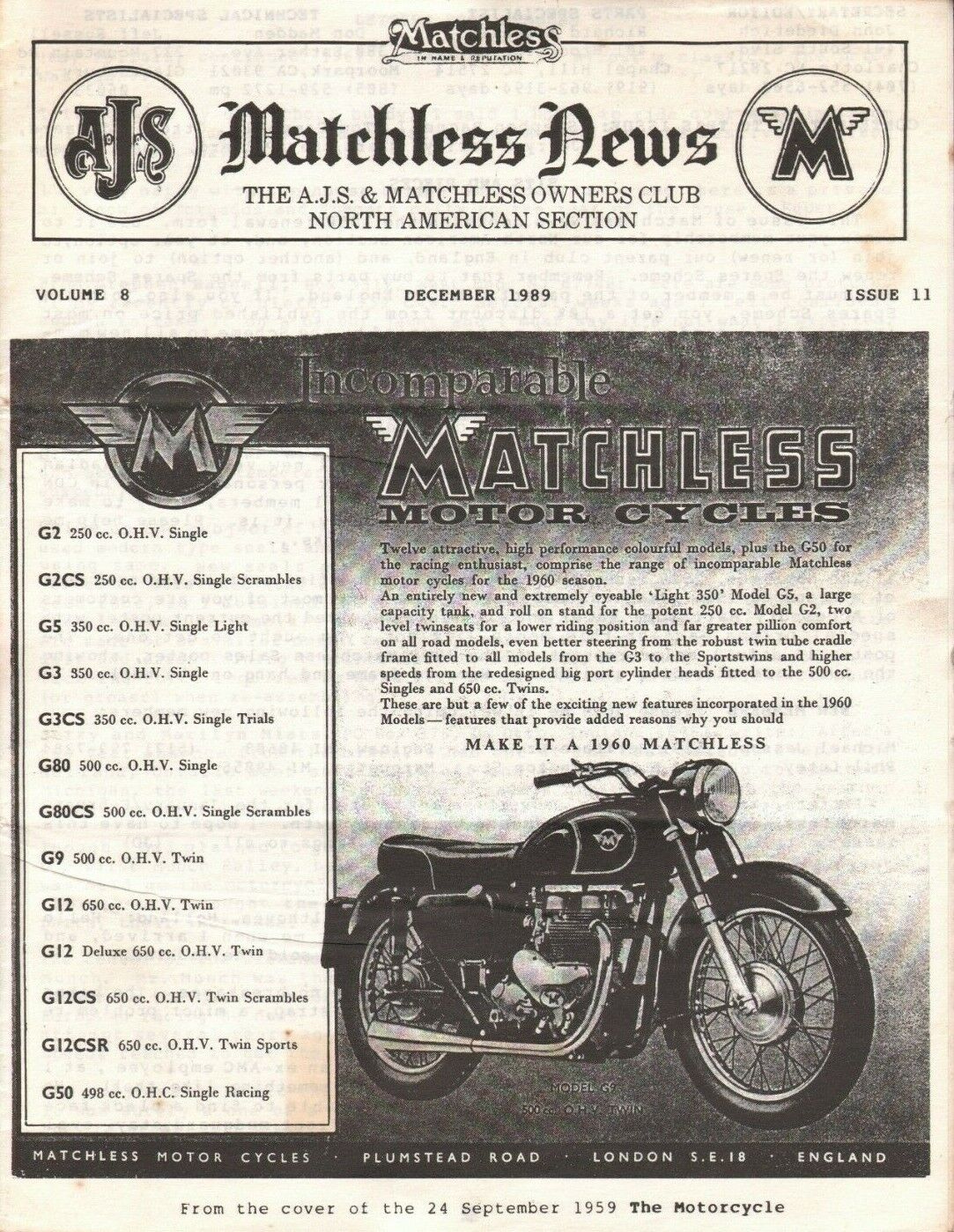 1989 December - A.J.S. & Matchless News - Motorcycle Owner\'s Club