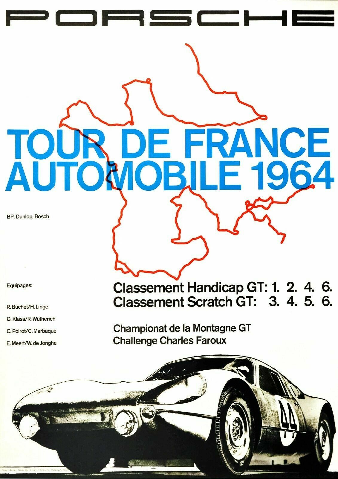 AWESOME POSTER TOUR DE FRANCE PORSCHE 904 1964