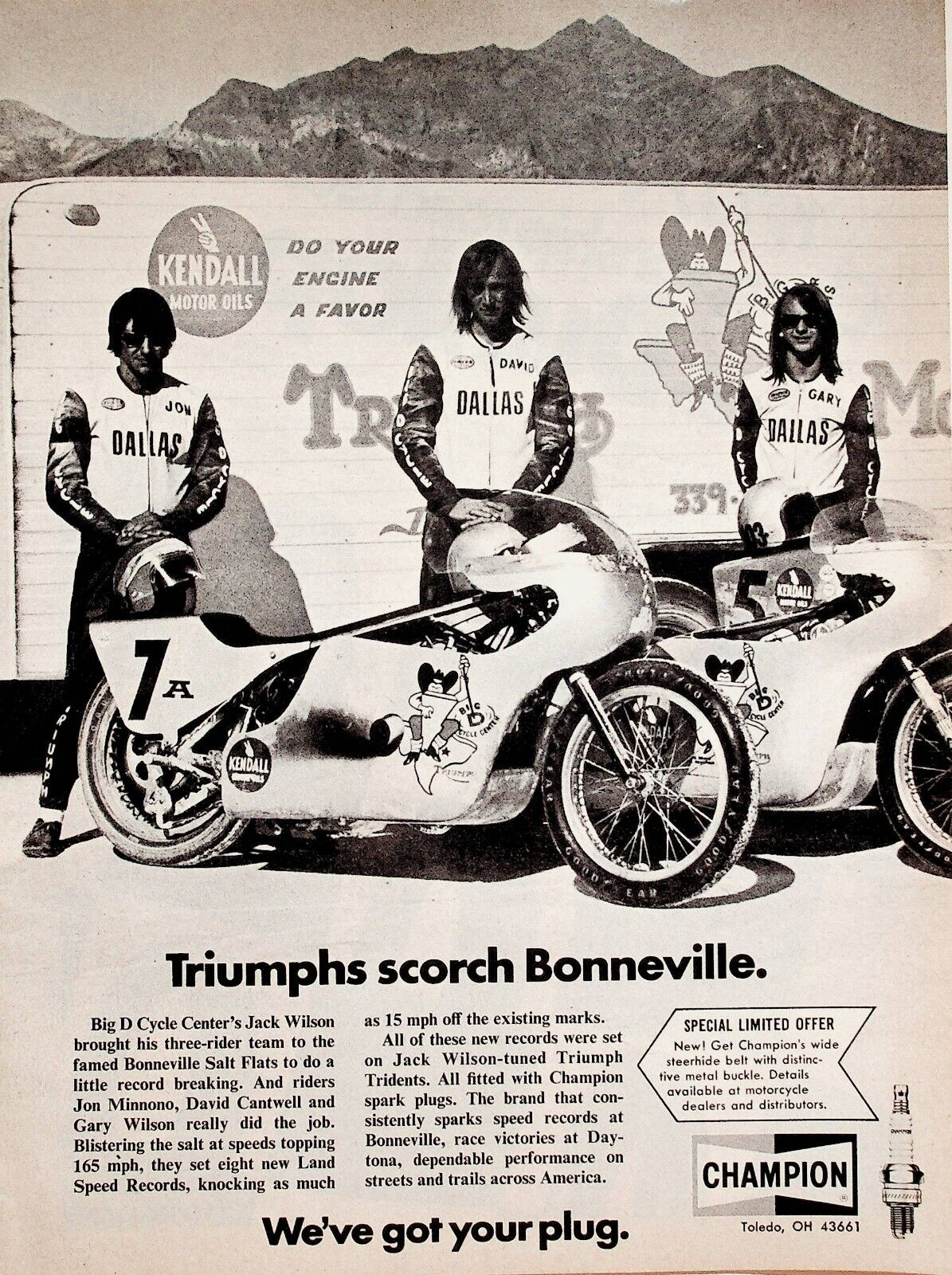 1974 Triumph Trident Bonneville Champion Spark Plugs - Vintage Motorcycle Ad