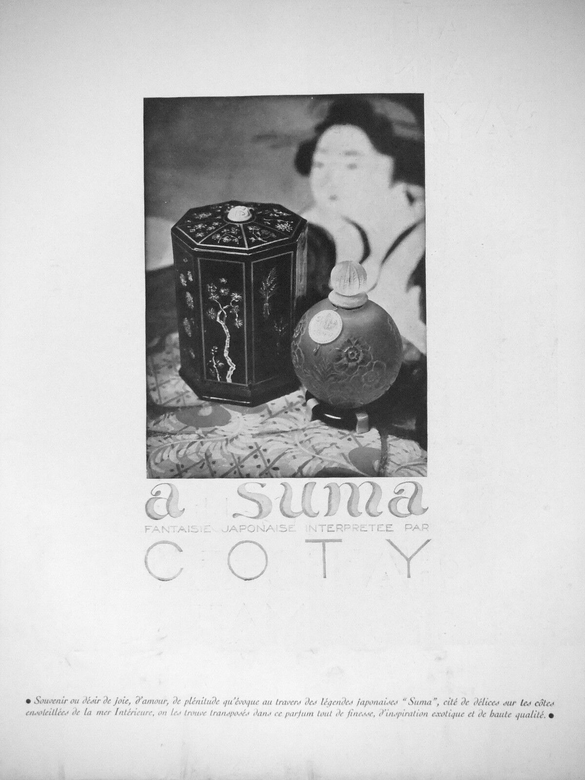 1934 AD SUMA PERFUME BY COTY JAPANESE FANTASY - ADVERTISING