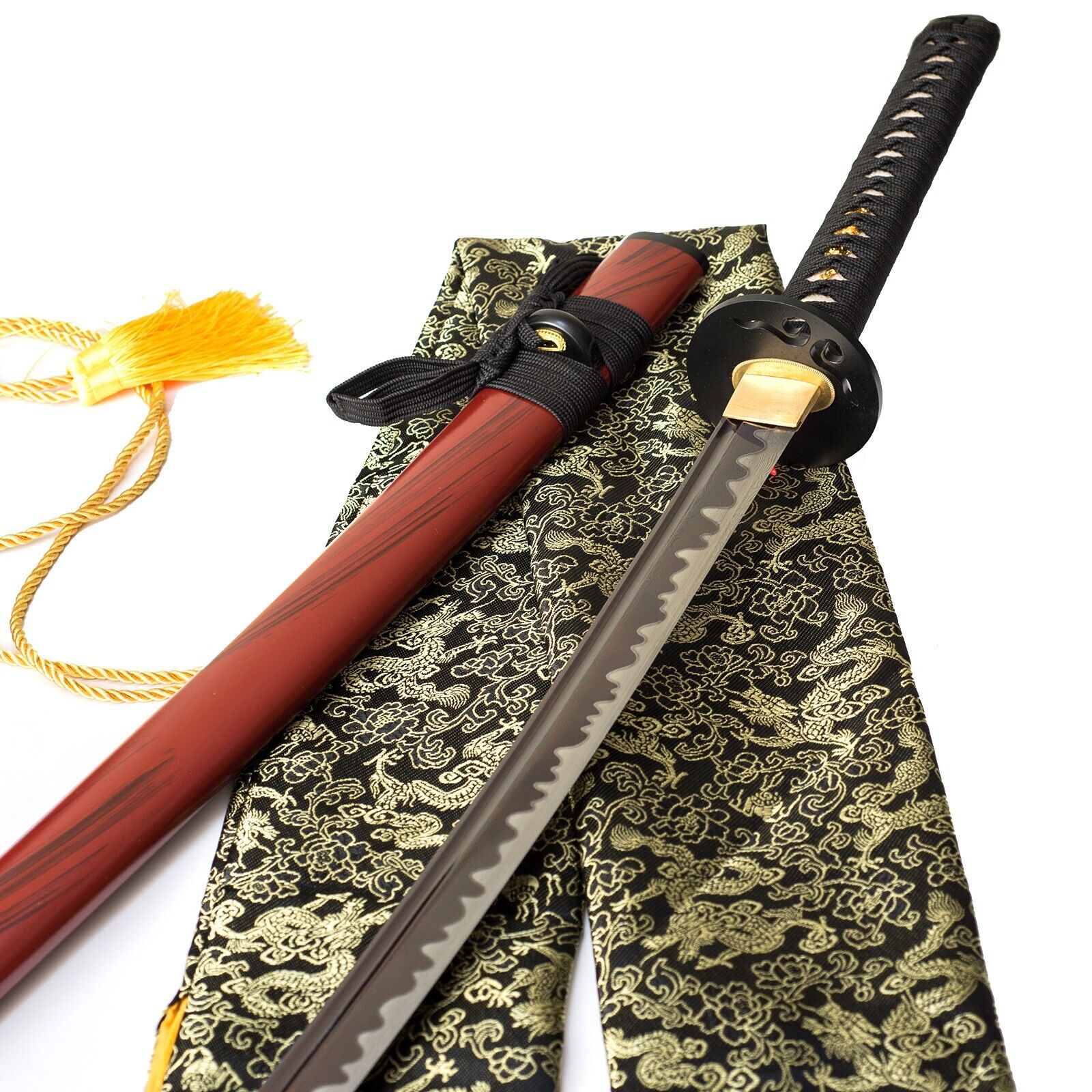 Full Tang Hand Made Japanese Samurai Sword  red Damascus metal real shap Katana