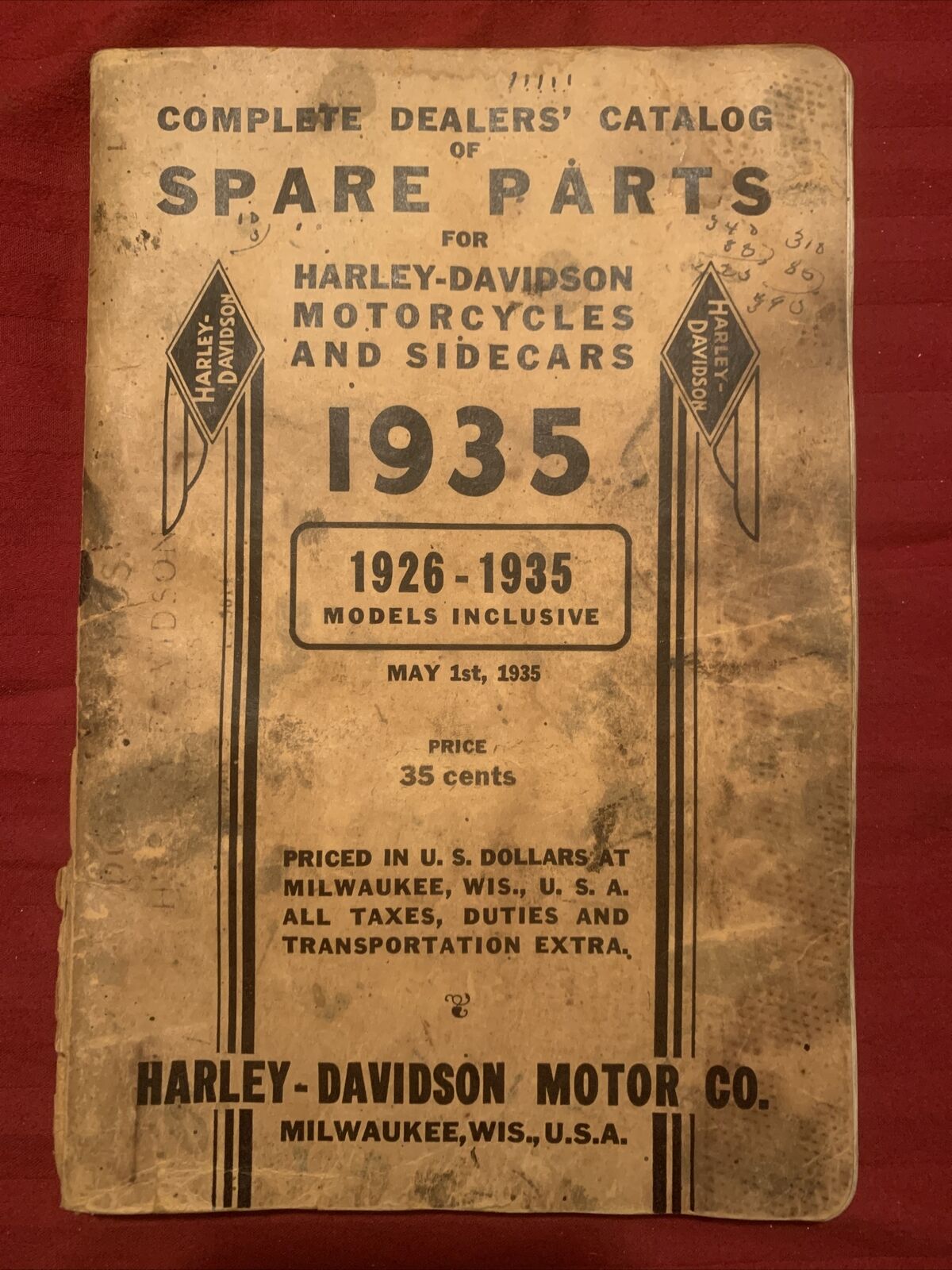 Harley Davidson Spare Parts Catalogs 1926-1935 VL JD DL FD C B Single Flathead