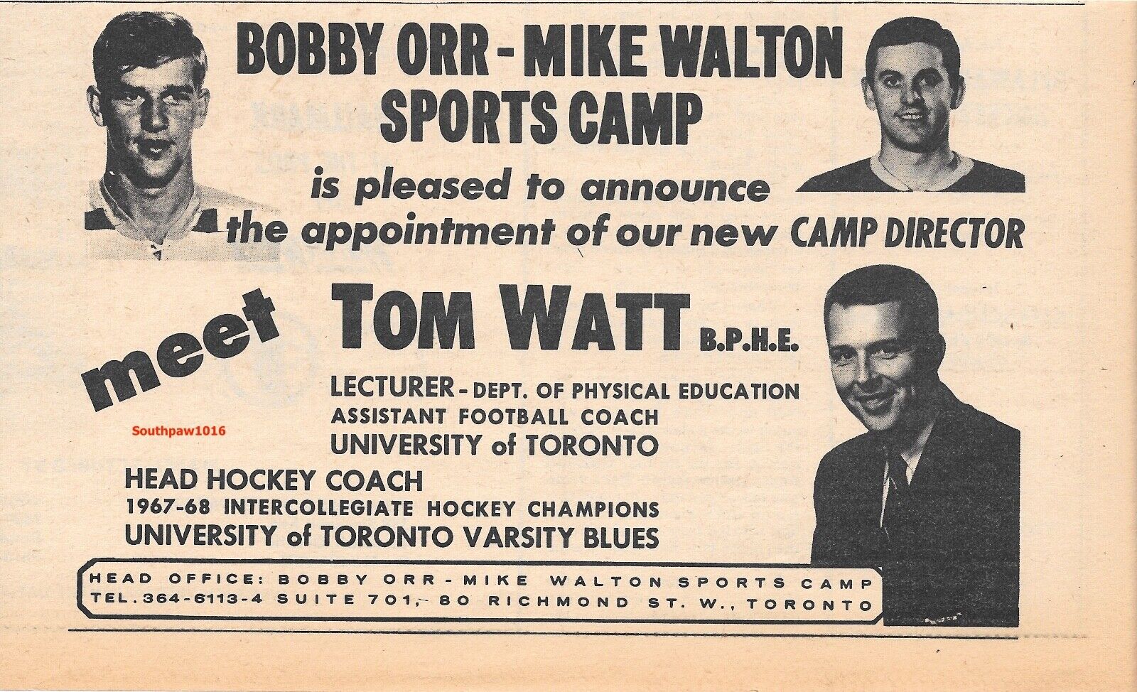 1969 Bobby Orr-Mike Walton Sports Camp (Tom Watt Director) Vintage Print Ad