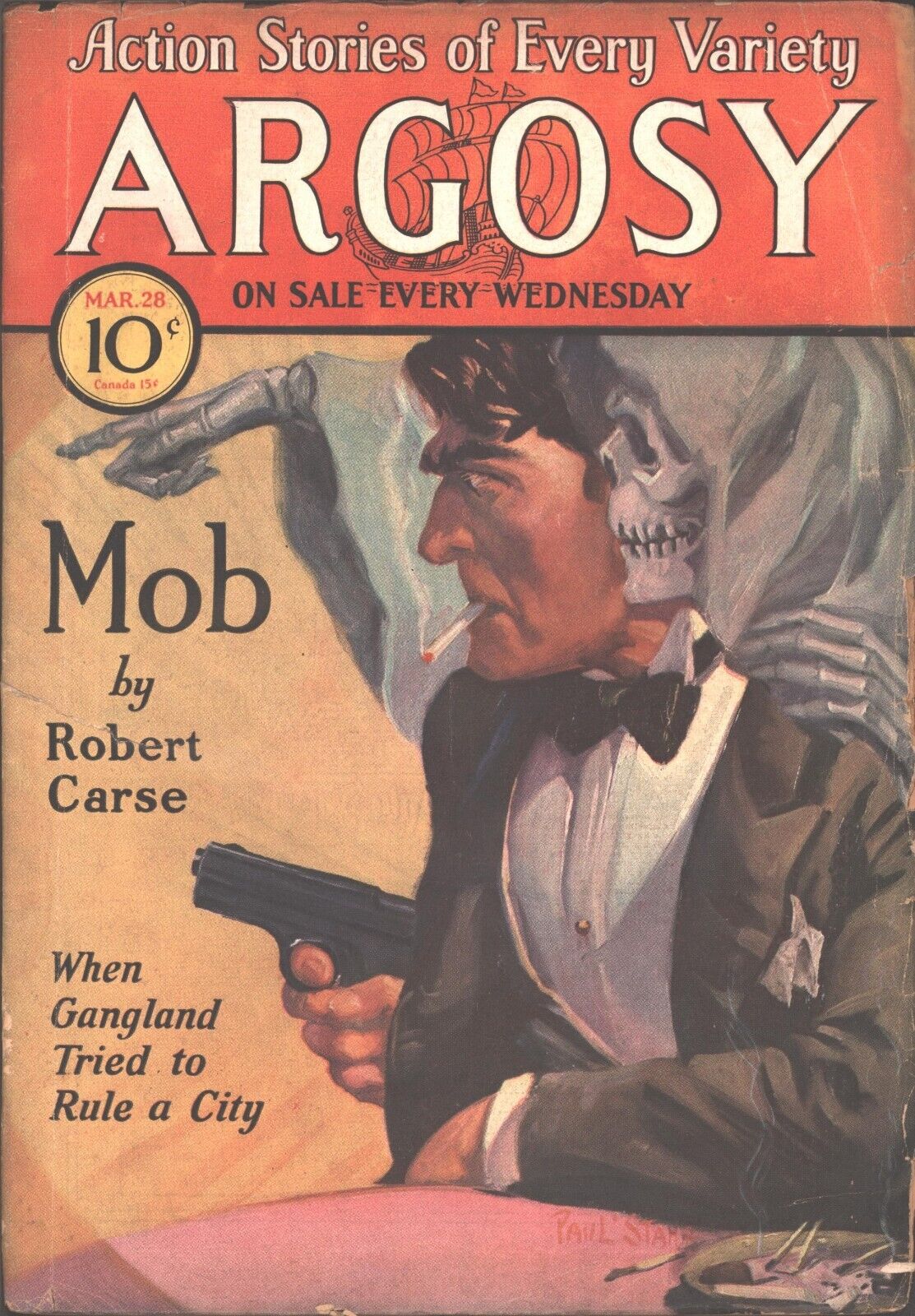 Argosy 1931 March 28. Hooded skeleton cover.    Pulp