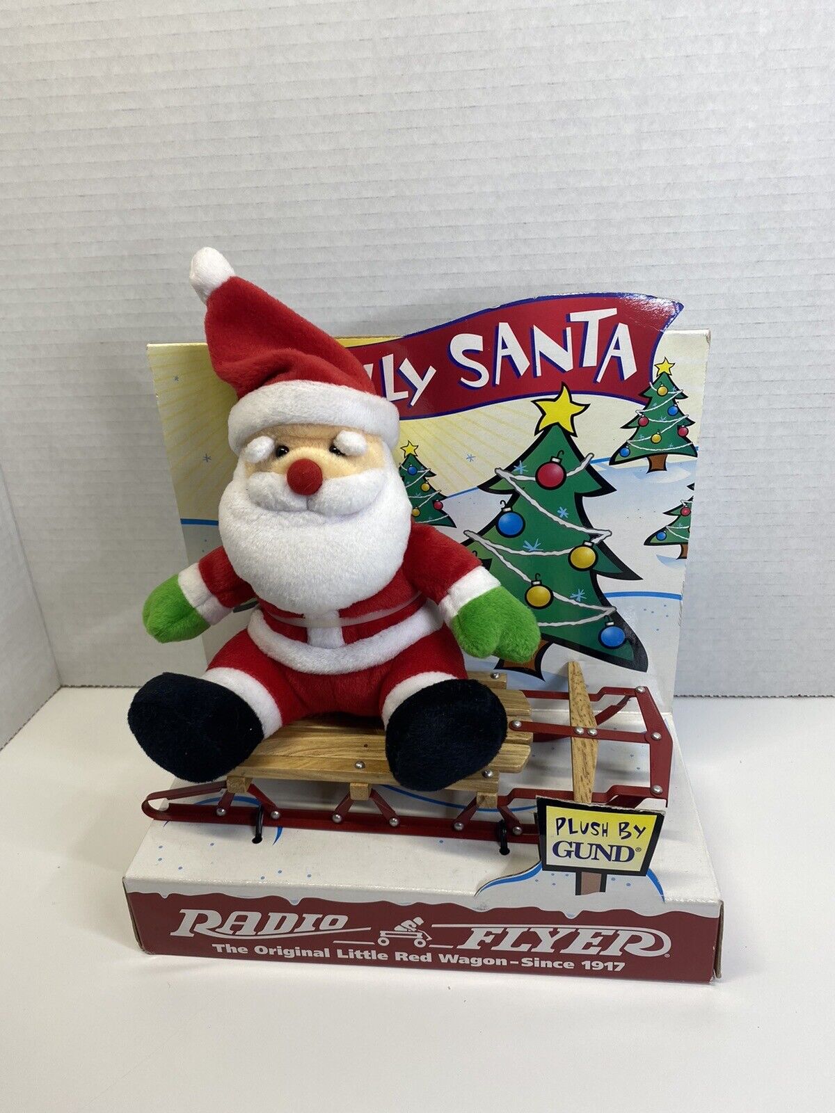 New GUND Miniature Radio Flyer Sled & Jolly Santa Christmas Collectible Plush