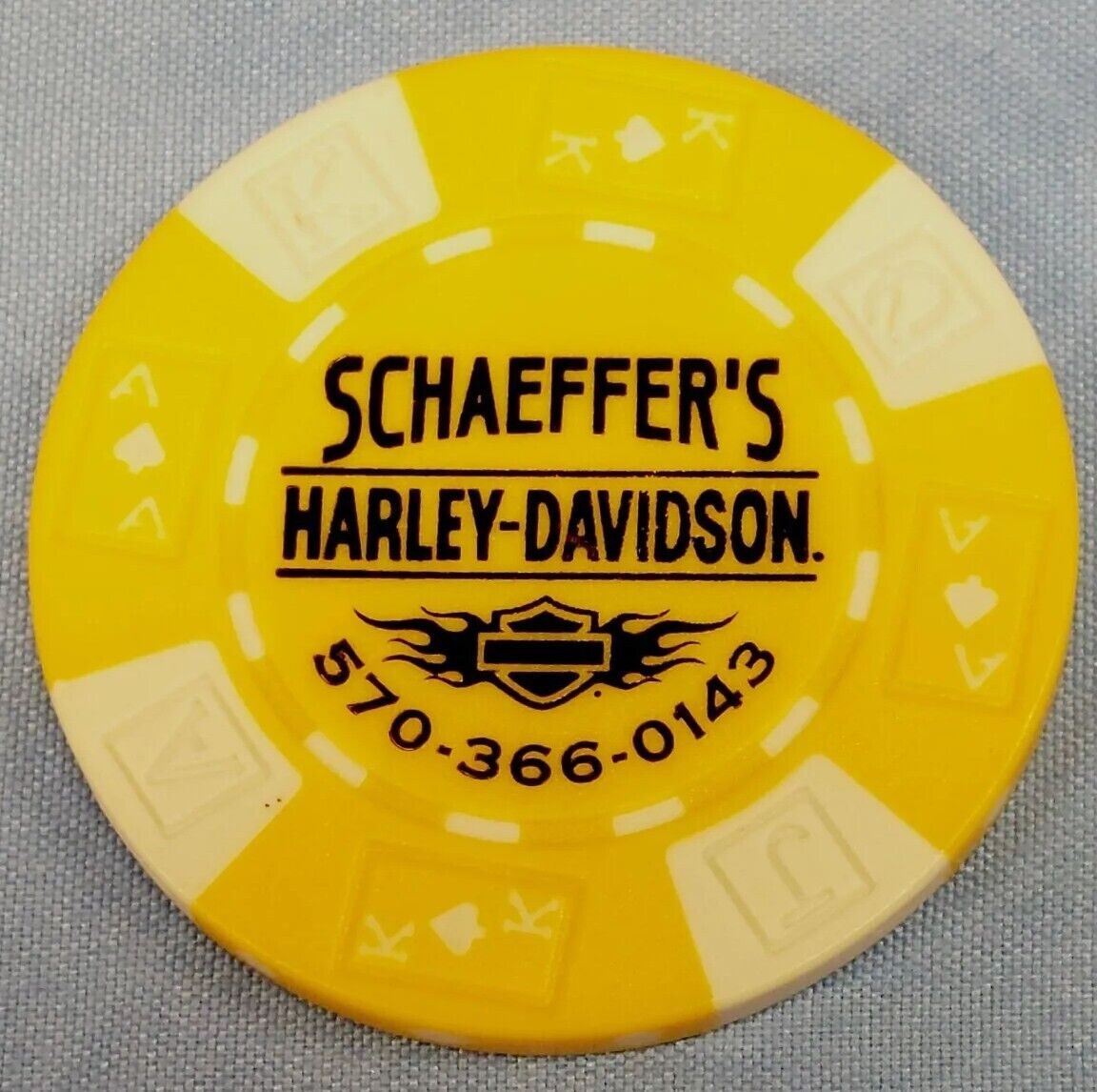HARLEY-DAVIDSON POKER CHIP SCHAEFFER\'S H-D OF ORWIGSBURG, PENNSYLVANIA BRAND NEW
