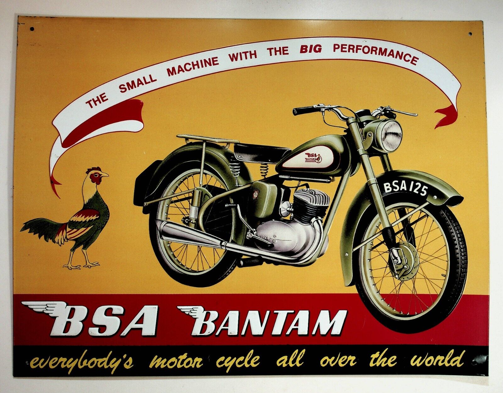 BSA Bantam Rooster Motorcycle Metal Tin Sign USED