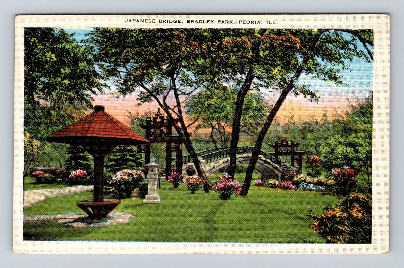 Peoria IL-Illinois, Japanese Bridge, Bradley Park, Antique, Vintage Postcard