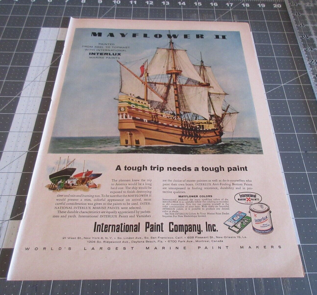 1957 International Paint Company, Mayflower II Vintage Print Ad