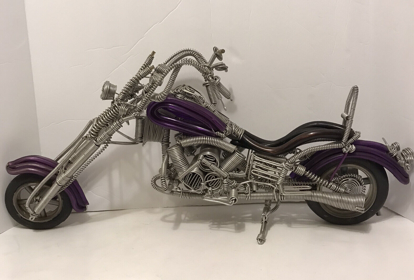 Vintage Handmade Metal Wire Chopper Motorcycle Sculpture Art Model.