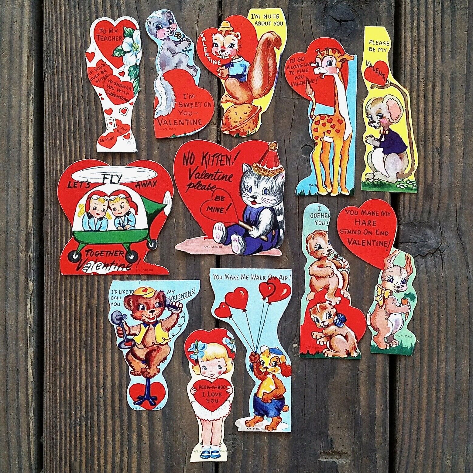 12 Diff Vintage Original 1950s VALENTINES DAY CARDS Kid HEART Collection NOS