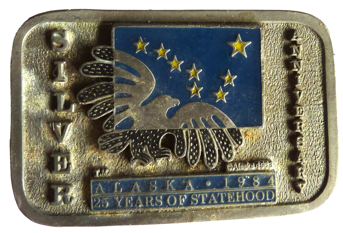 Vintage Alaska Silver Anniversary Belt Buckle