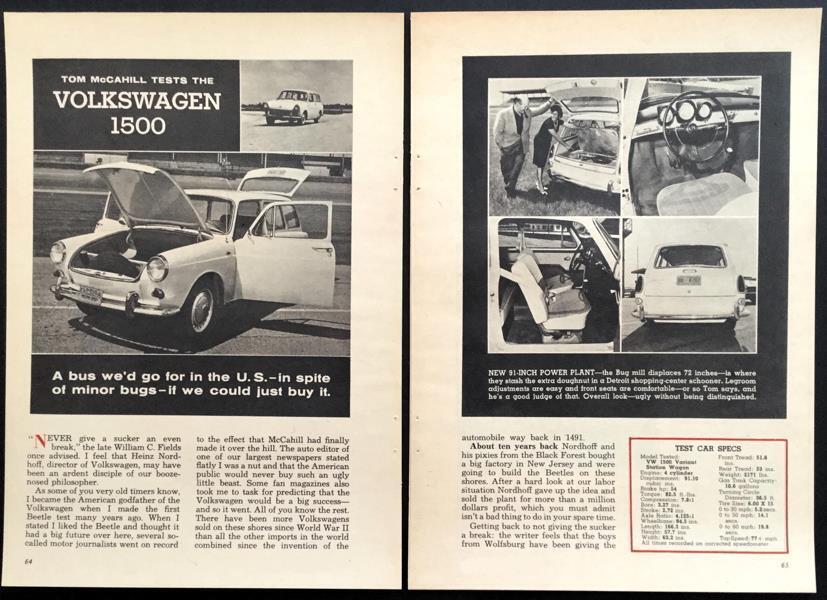 1965 VW Volkswagen 1500 Squareback Tom McCahill Station Wagon Road Test