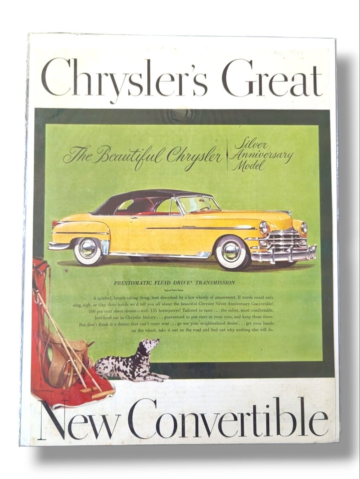 1949 CHRYSLER SILVER ANNIVERSARY MODEL PRESTOMATIC FLUID DRIVE  AD PRINT 