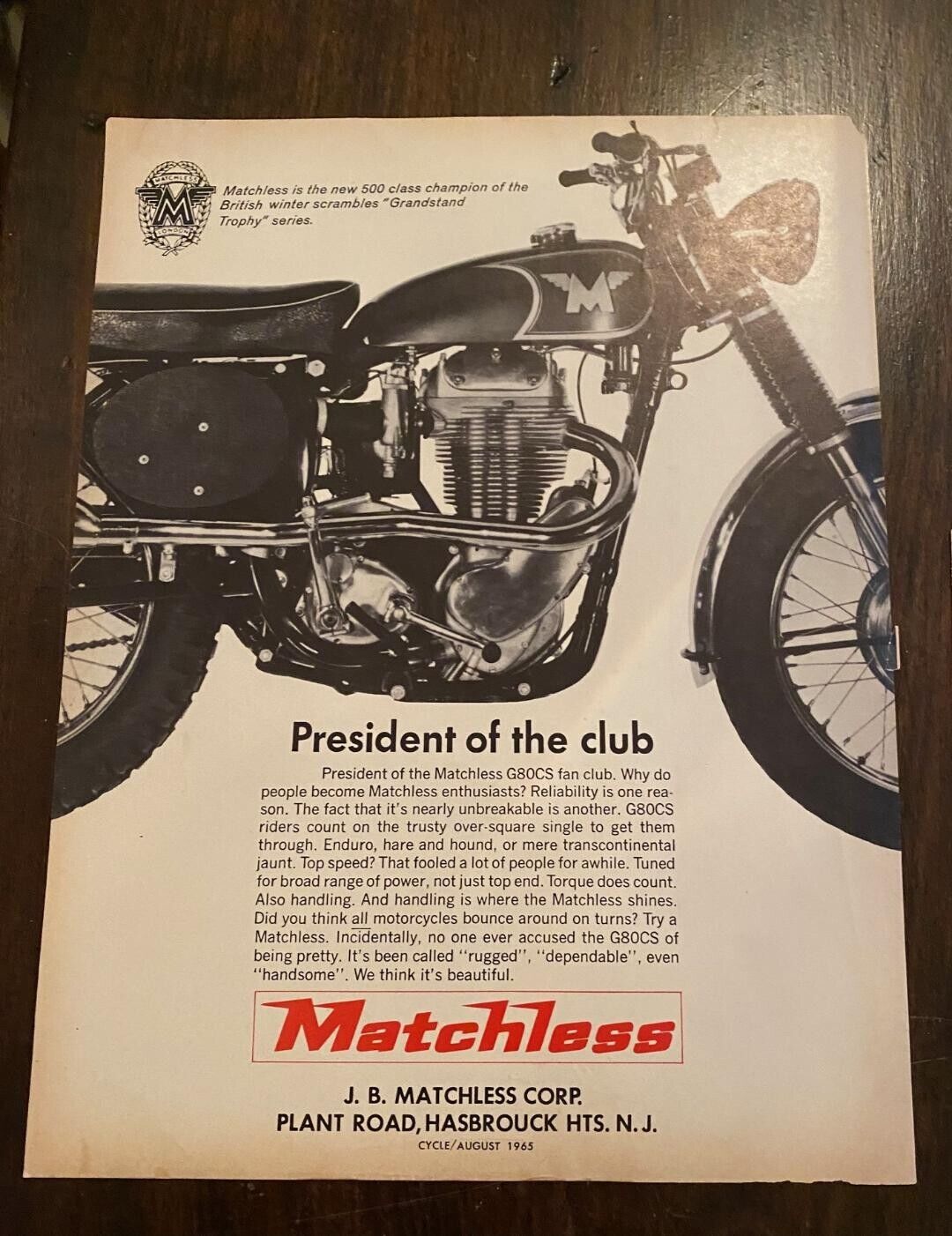 Vintage Ad Print Matchless  Motorcycle,  1965, 11 x 8.