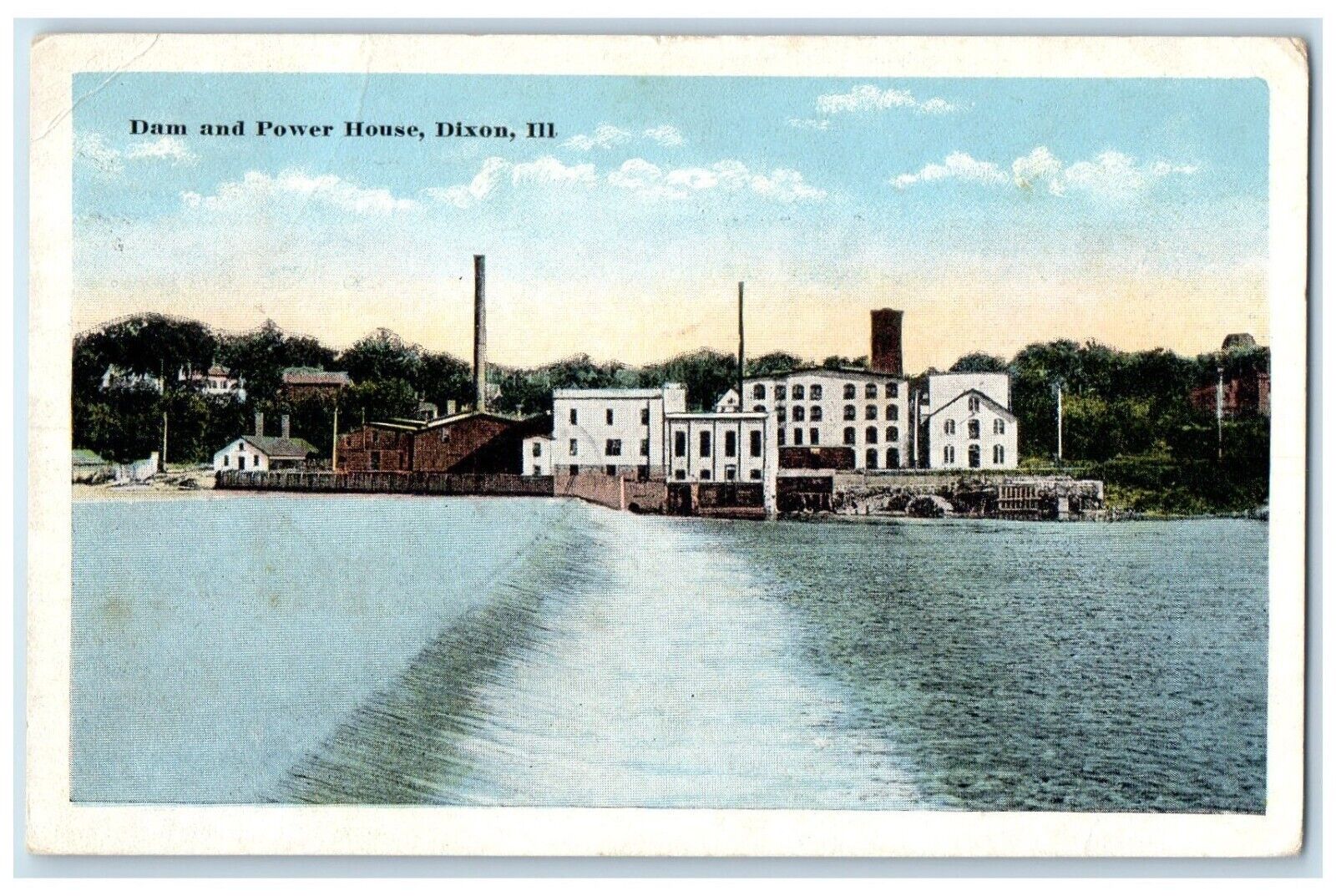 1915 Dam Power House Buildings River Dixon Illinois IL Vintage Antique Postcard
