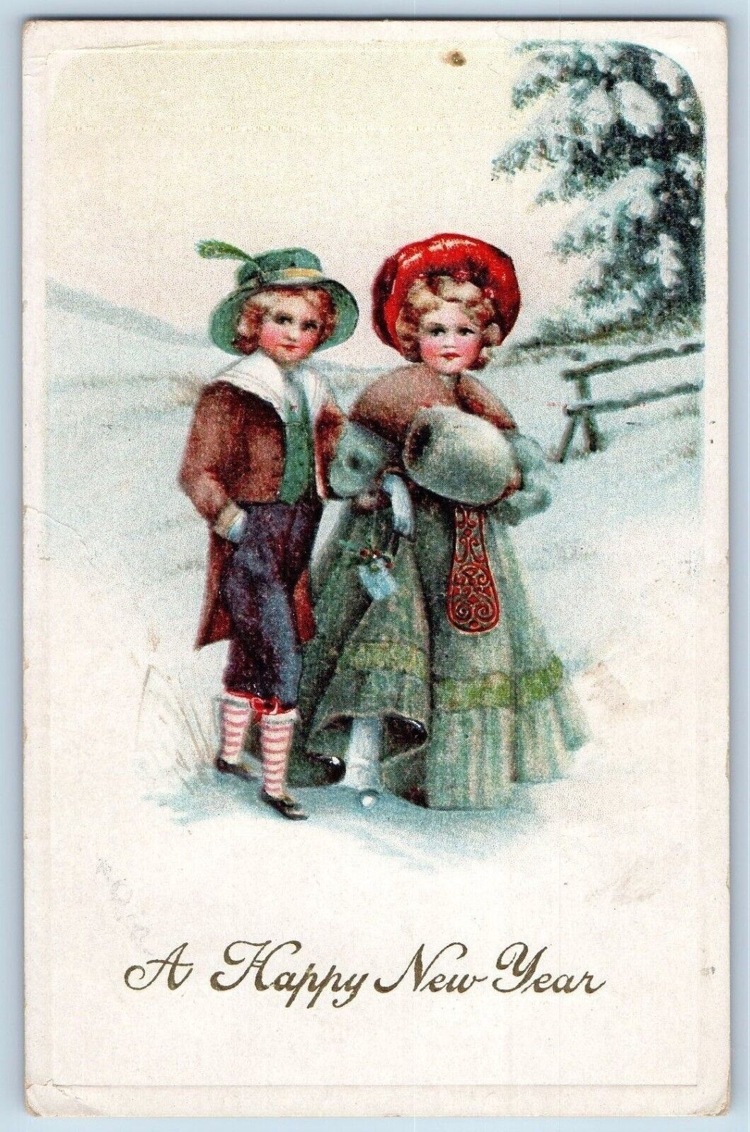 Minneapolis MN Postcard New Year Children Handwarmer Winter Scene 1919 Antique